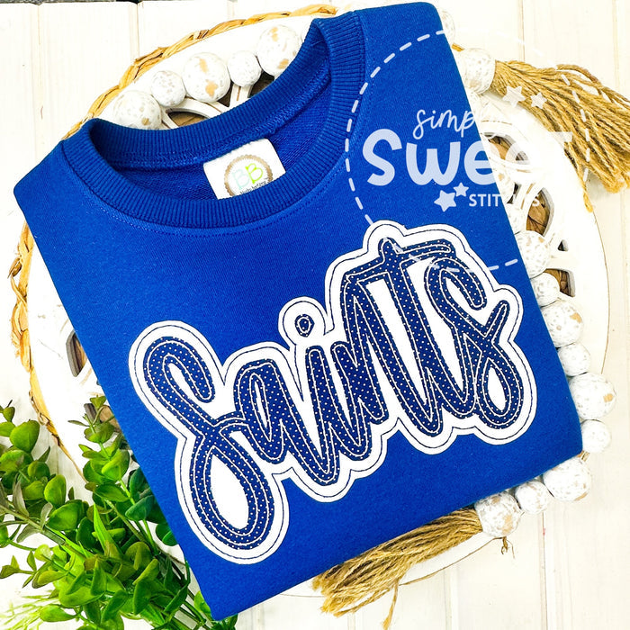 2765 - SAINTS DOUBLE STACK SCHOOL SPIRIT MASCOT NAME | APPLIQUE CHILD SHIRT