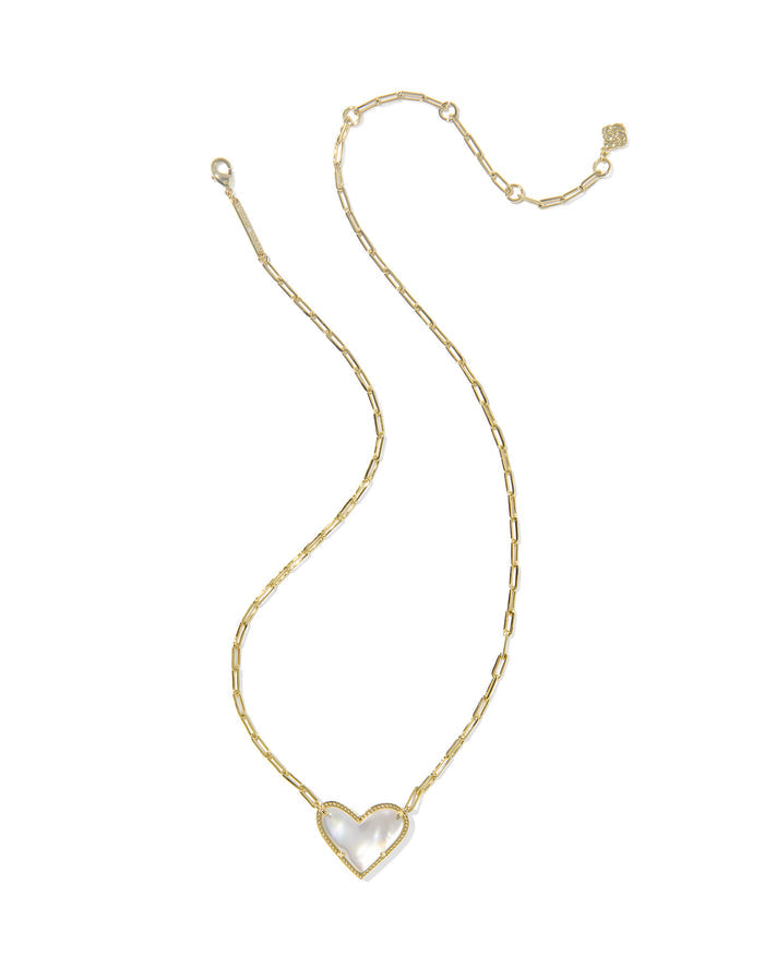 Ari Heart Statement Short Pendant in Gold Ivory MOP