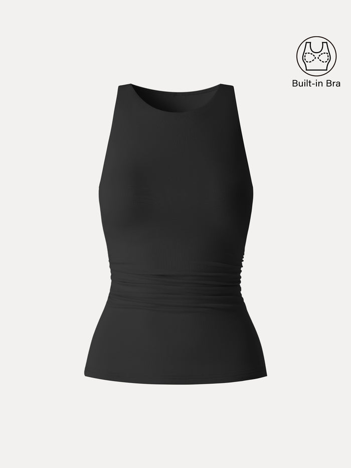 OGLmove Back Smoothing Ruched Sleeveless Bandless Bra Top Black XS