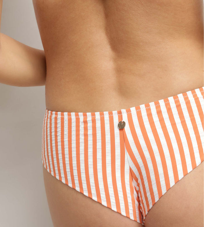 Bas de maillot de bain boxer femme Orange rayé Dim Swimwear