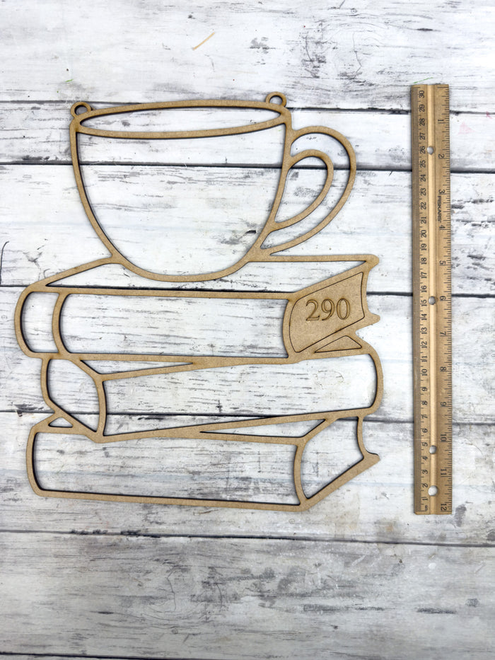 BULK Style 290 Stacked Books and Mug Laser Cut Outline Frame Blank