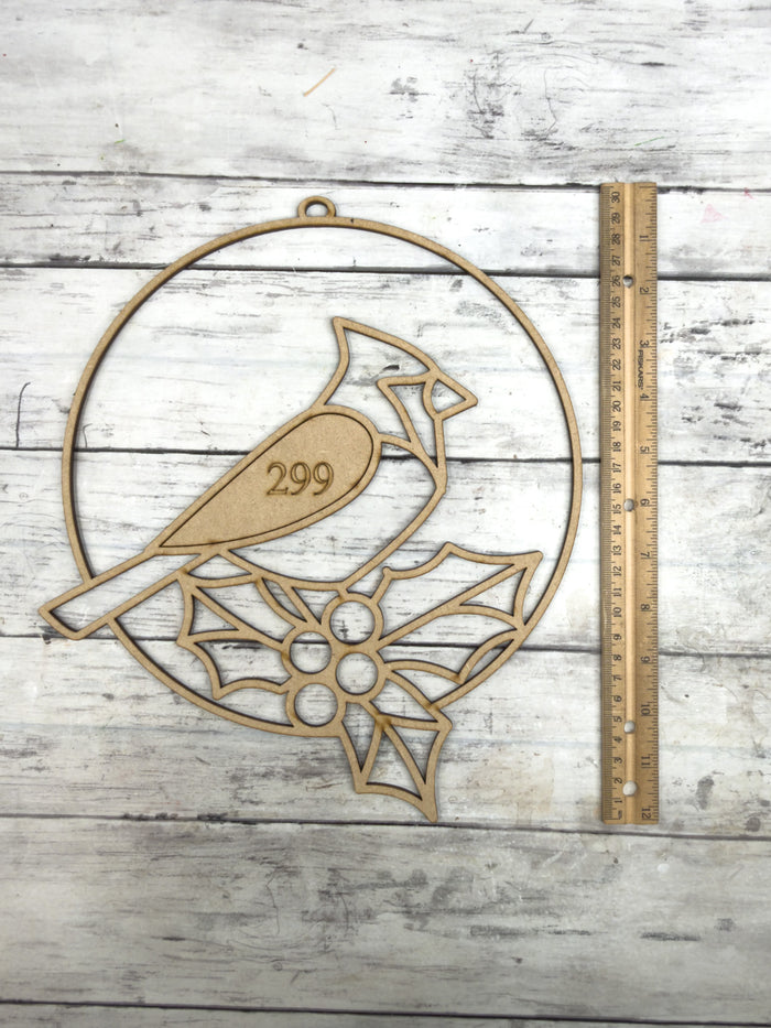 BULK Style 299 Round Perched Cardinal Laser Cut Outline Frame Blank
