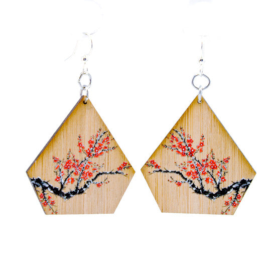 Bamboo cherry blossom sakura earrings, laser-cut and made in USA