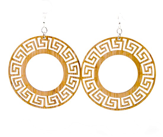 Bamboo circle round earrings, laser-cut and made in USA