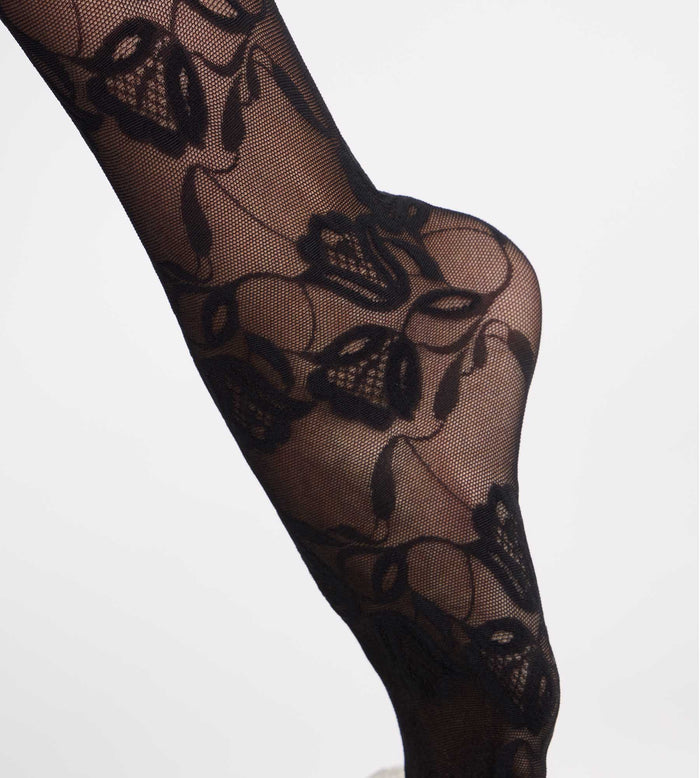 Collant fantaisie motif floral Tulipe velours noir Style