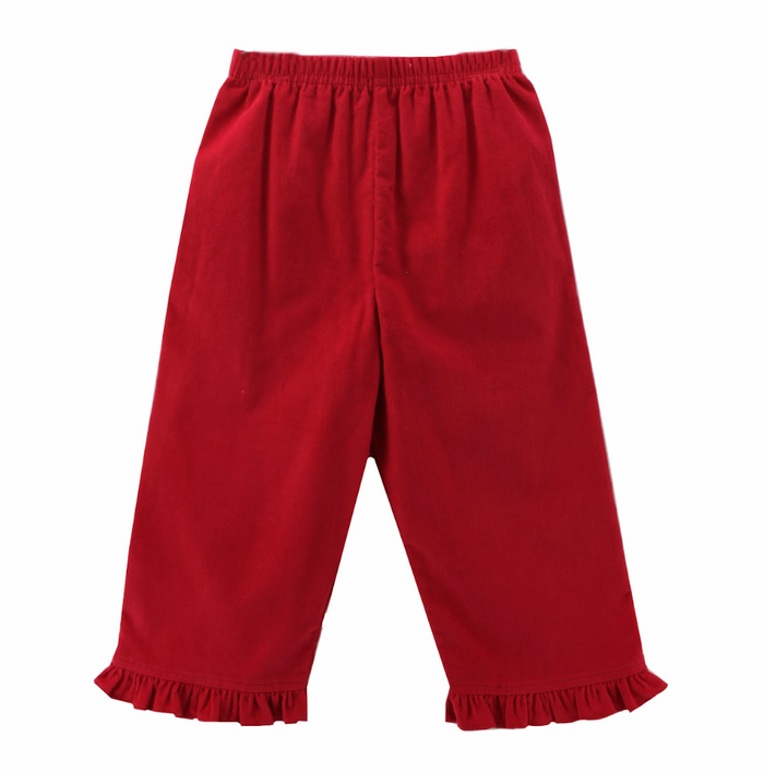 Corduroy Ruffle Pants - Red