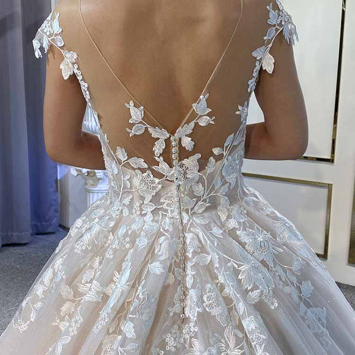 Court Train A-Line Princess Scoop Neck Covered Court Train With Appliqued