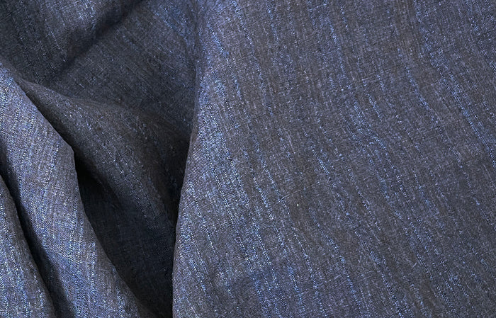 Dark Navy 100% Linen Fabric with Subtle Dobby Stripes 8255