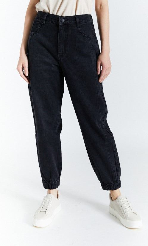 Denim Joggers with Front Button Clasp