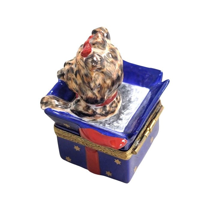 Dog in Blue Gift Box Porcelain Limoges dog limoges xmas French Trinket Box