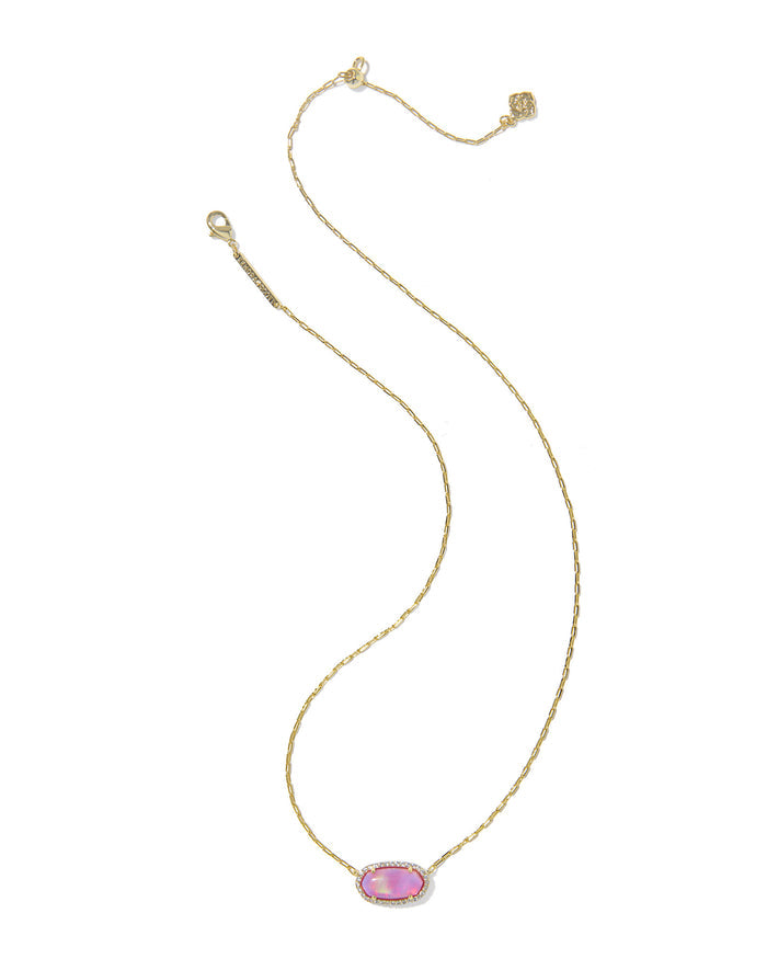 Elisa Pave Frame Short Pendant Necklace Gold Pink Opalescent Resin