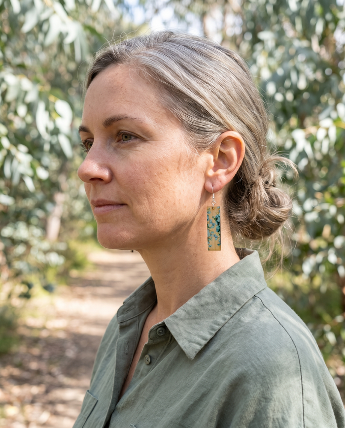Eucalyptus Bamboo Earrings #977 shown on model