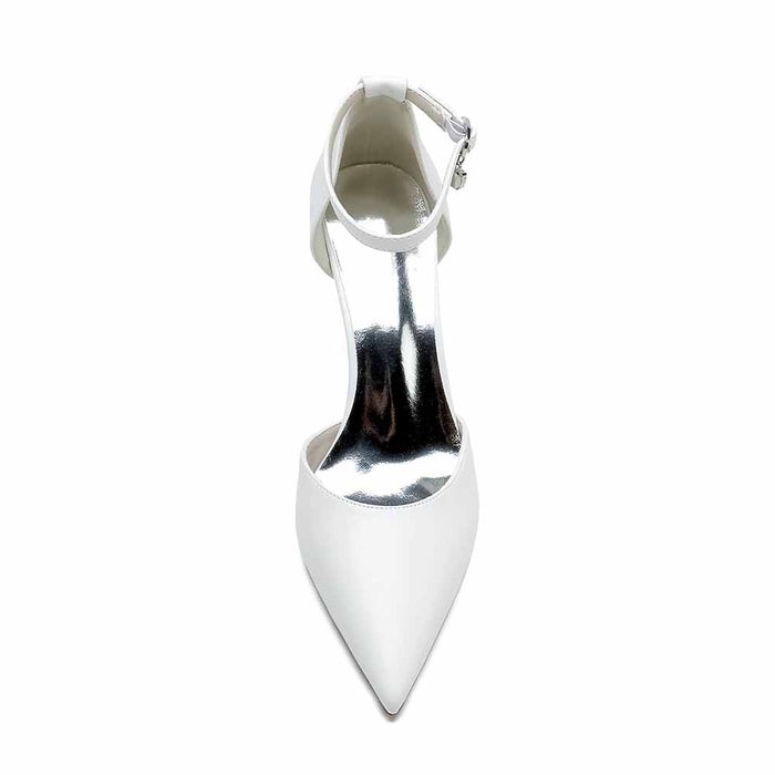 Faux Leather Ankle Strap Pumps White Party Heel Shoes