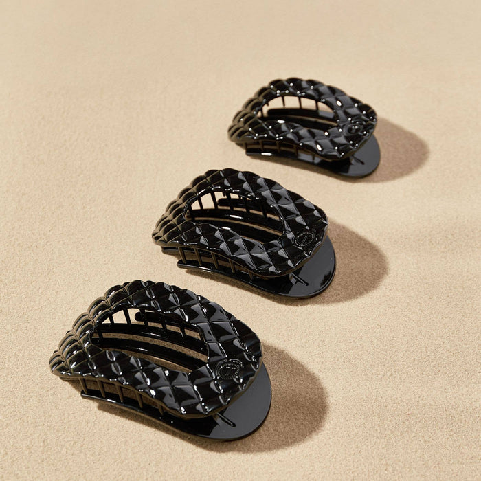 Flat Round Hair Clip | Large | Jet Black Quilted