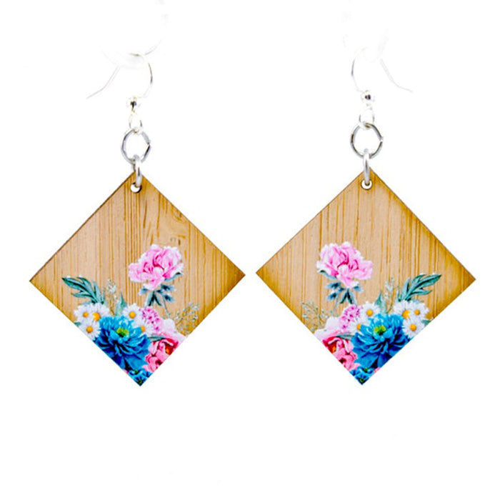 Bamboo floral artistry earrings with detailed petals, laser-cut and made in USA
