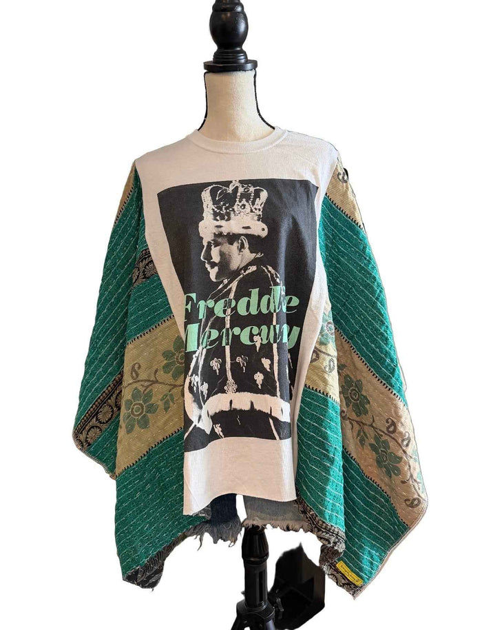 Freddie Mercury Butterfly Top - Unique Poncho with Kantha Sleeves