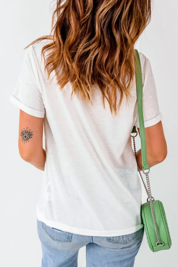 Funky America Letter Bow Round Neck T Shirt