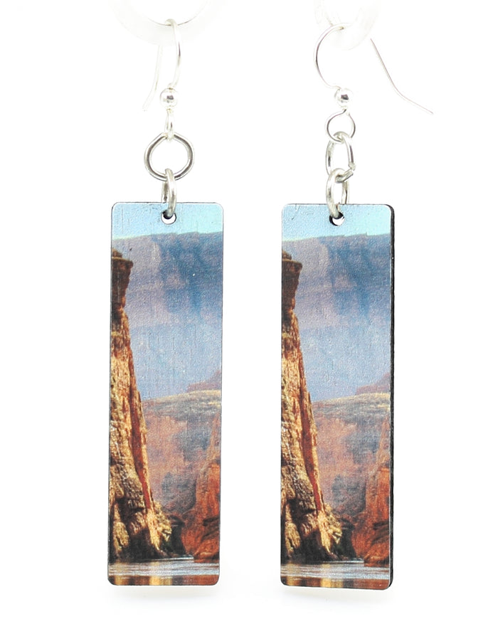 Grand Canyon layered canyon wall wood earrings, laser-cut and made in USA