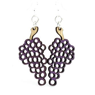 Grape cluster earrings with leaf and vine, eco-friendly jewelry made in USA