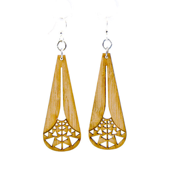 Bamboo illuminating triangle earrings, laser-cut and made in USA