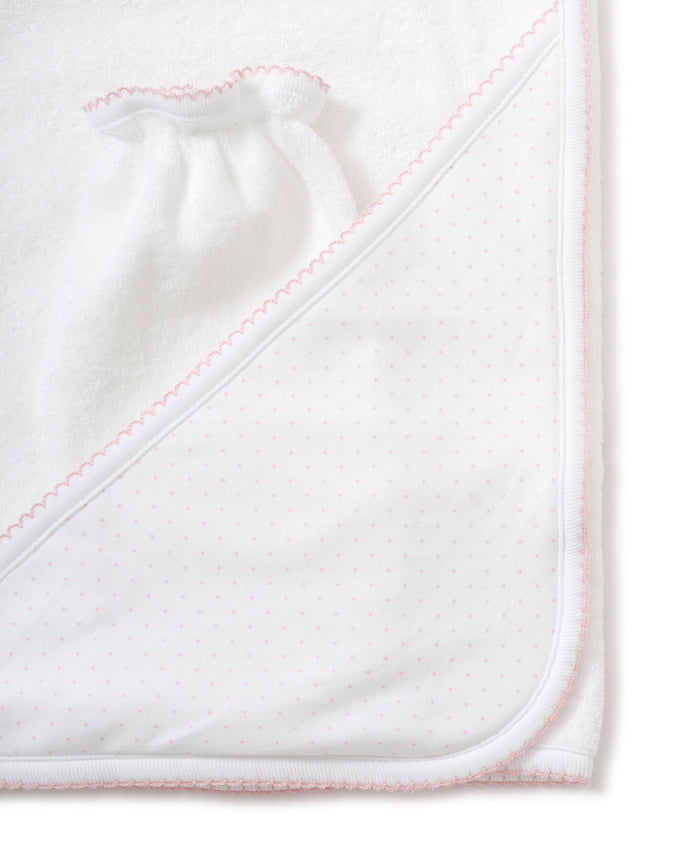 Kissy Kissy - Towel + Mitten Set - White with Pink Dots