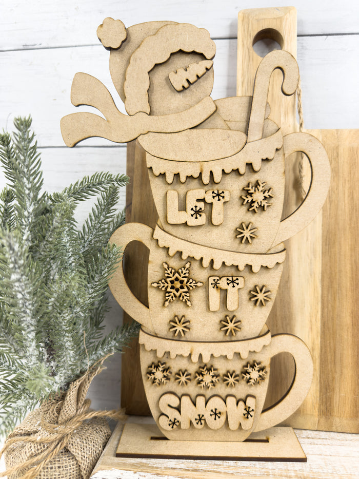 Let it Snow Stacked Cups Shelf Sitter DIY Kit