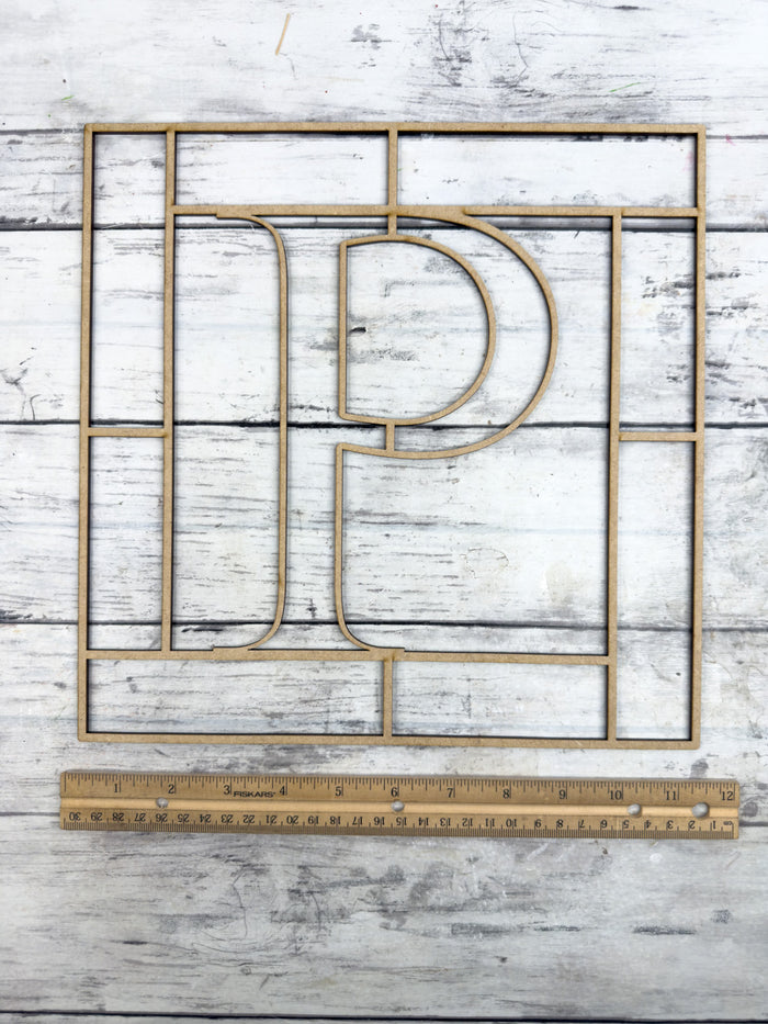 Letter P Square Monogram Laser Cut Outline Frame Blank