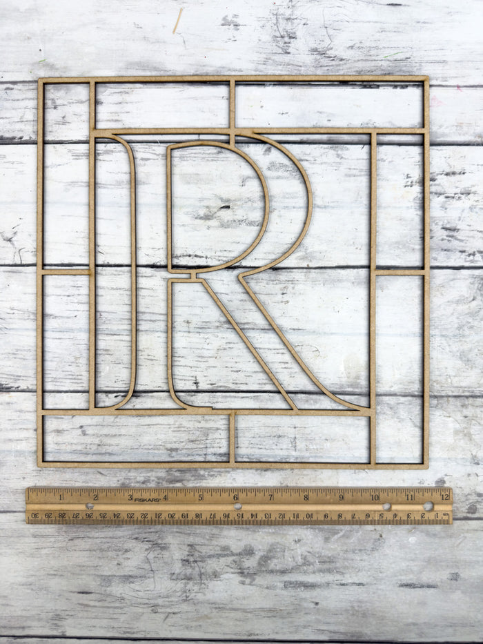 Letter R Square Monogram Laser Cut Outline Frame Blank
