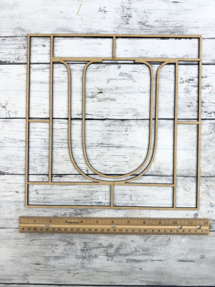 Letter U Square Monogram Laser Cut Outline Frame Blank