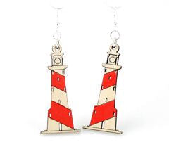 Lighthouse earrings with striped tower and beacon, eco-friendly jewelry made in USA