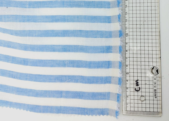 Linen Cotton Blue Horizontal Stripe Fabric Light Weight 7740 - The Linen Lab - Blue