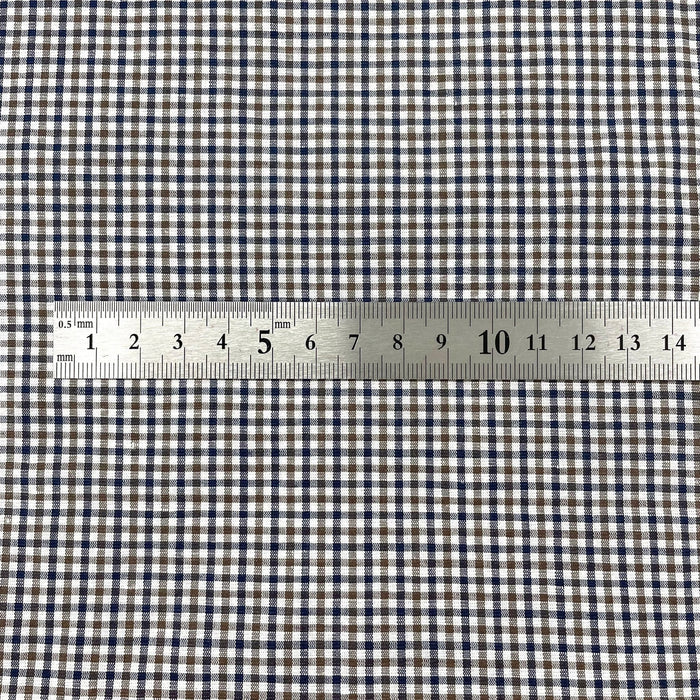 Linen Cotton Gingham Check Fabric (6829) - The Linen Lab - Blue-brown-white