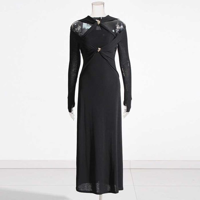 Long Sleeve Cut Out Knitted Midi Dress