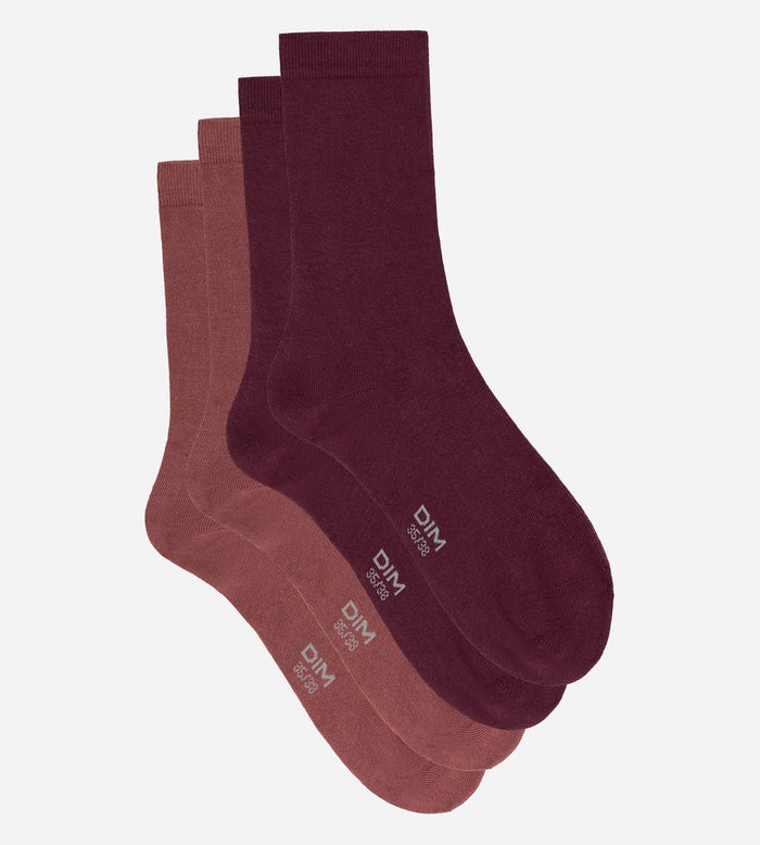 Lot de 2 chaussettes femme figue, bordeaux Coton