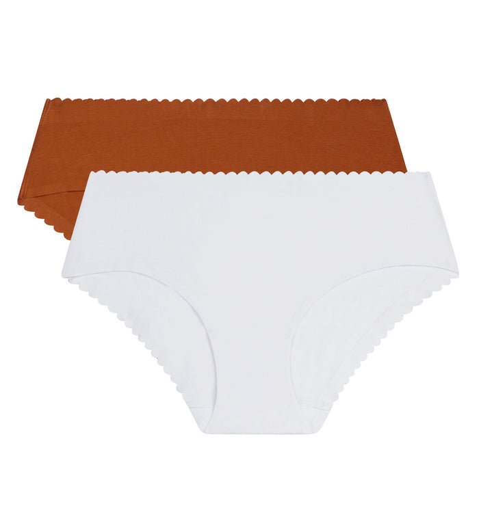 Lot de 2 slips femme coton stretch Blanc Brun Body Touch