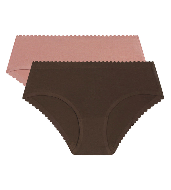Lot de 2 slips femme coton stretch Marron Rose Body Touch