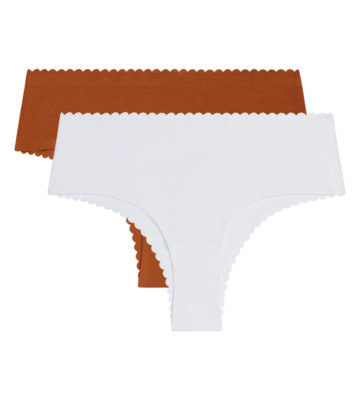 Lot de 2 tangas Body Touch en coton Dim blanc et terracotta
