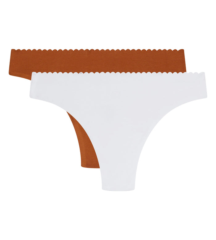 Lot de 2 tangas femme Blanc et Brun Body Touch Easy