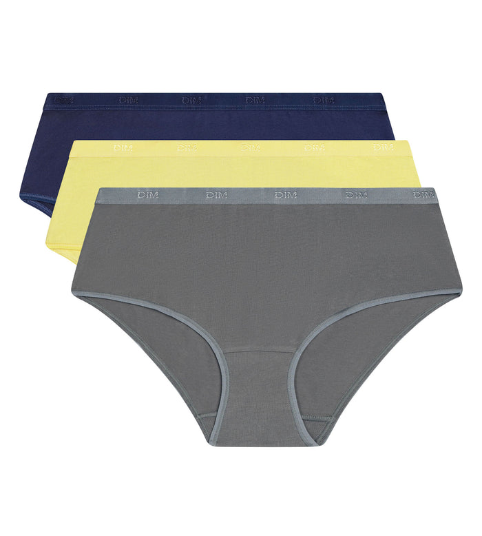 Lot de 3 boxers femme coton stretch Gris Jaune Les Pockets Ecodim