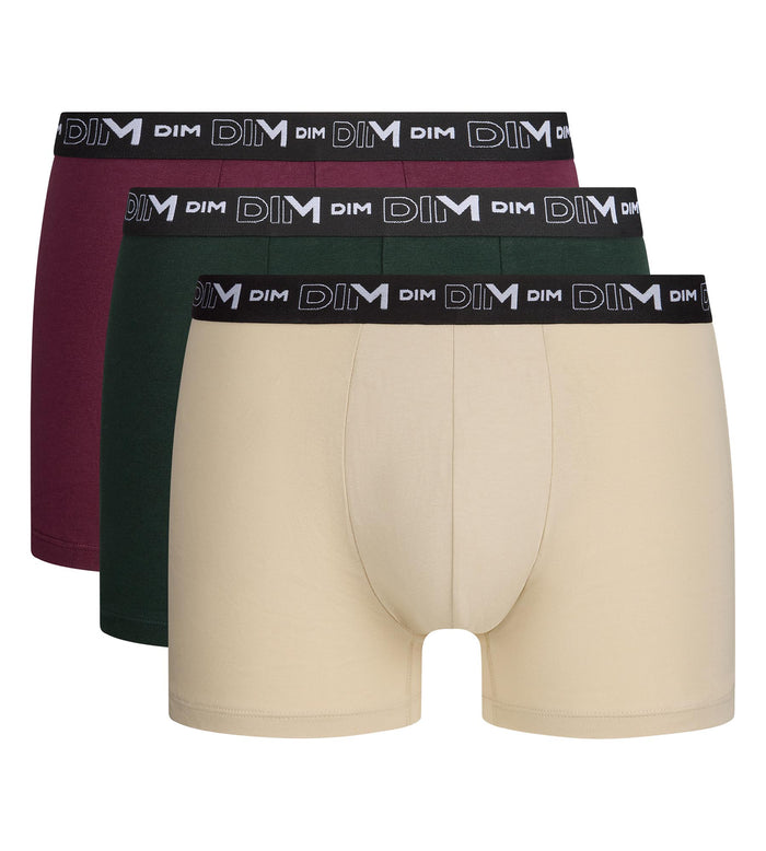 Lot de 3 boxers homme figue, vert foncé, écru Coton Stretch