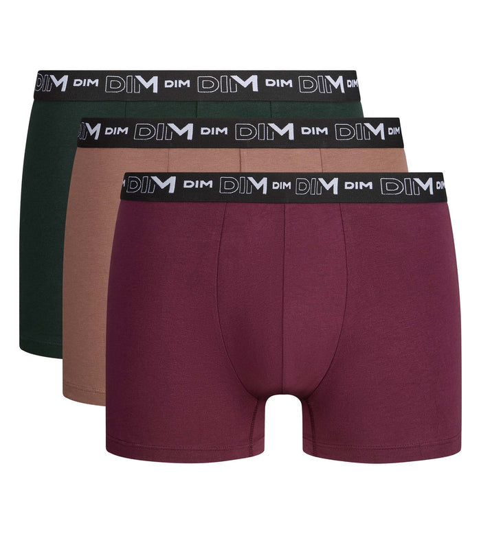 Lot de 3 boxers homme vert foncé, caramel, figue Coton Stretch
