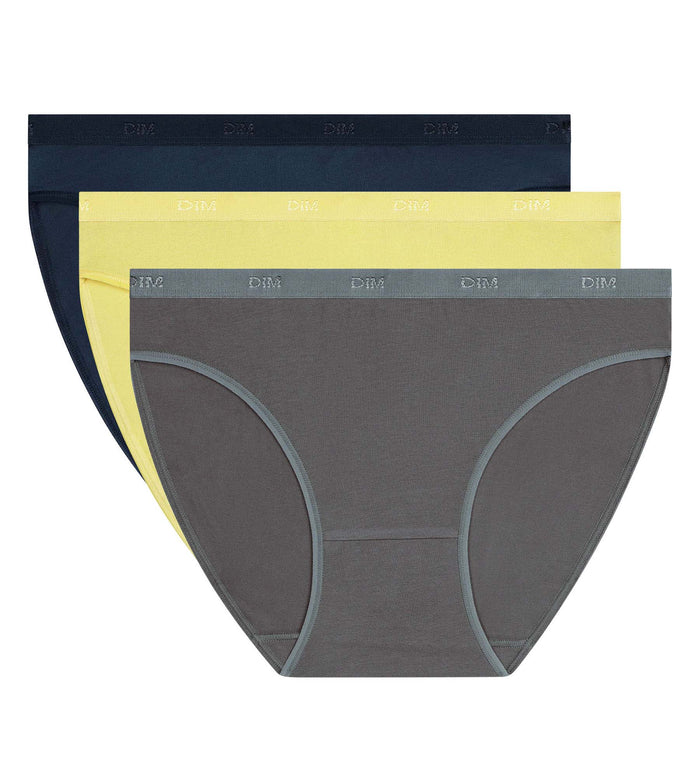 Lot de 3 slips femme coton stretch Bleu Jaune Les Pockets Ecodim