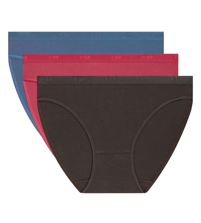 Lot de 3 slips femme coton stretch Bleu Rouge Les Pockets Ecodim