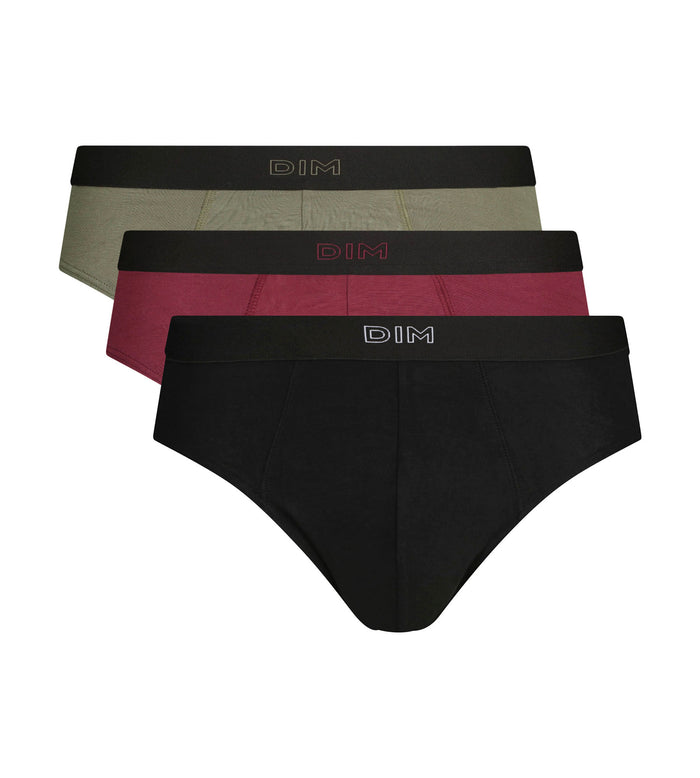 Lot de 3 slips homme en coton Noir Kaki Rouge Ultra doux