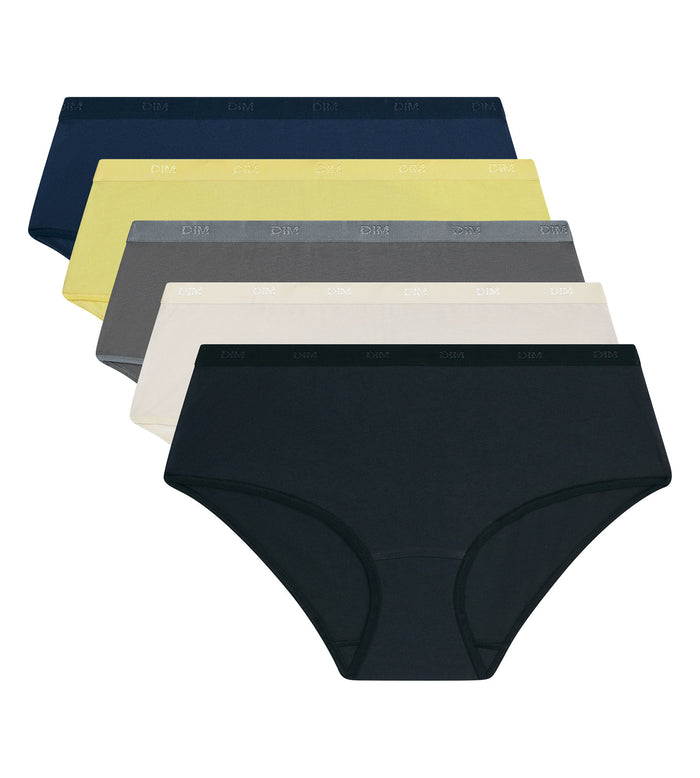 Lot de 5 boxers femme coton stretch Gris Jaune Les Pockets Ecodim