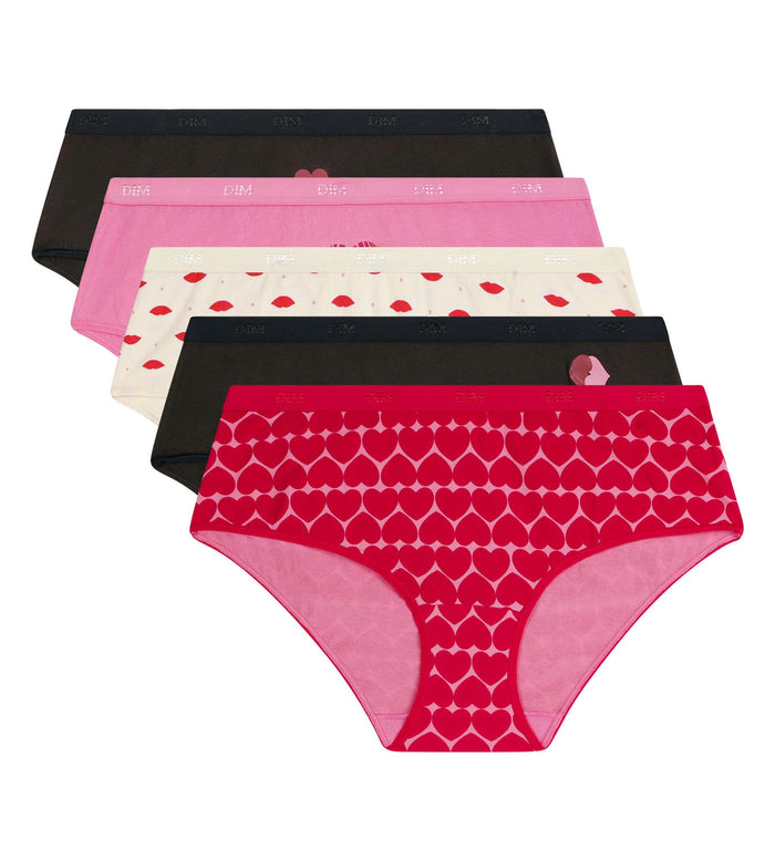 Lot de 5 boxers femme coton stretch motif cœur Les Pockets