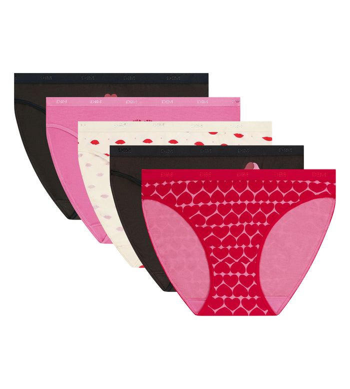 Lot de 5 slips femme coton stretch motif cœur Les Pockets