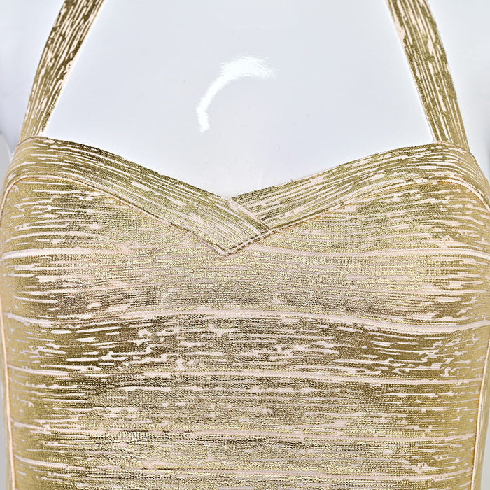 Metallic Gold Halter Dress | Bandage Bodycon for Nightclub