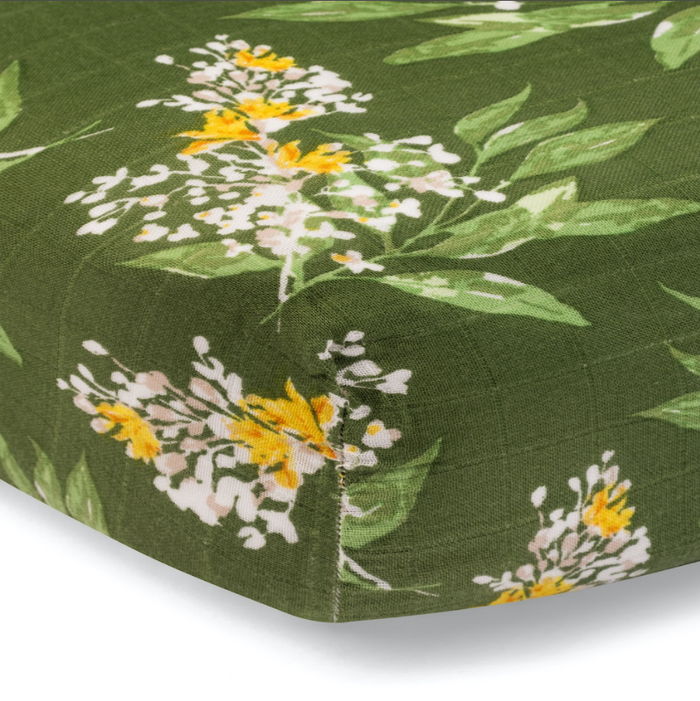 Milkbarn Bamboo Crib Sheet - Green Floral