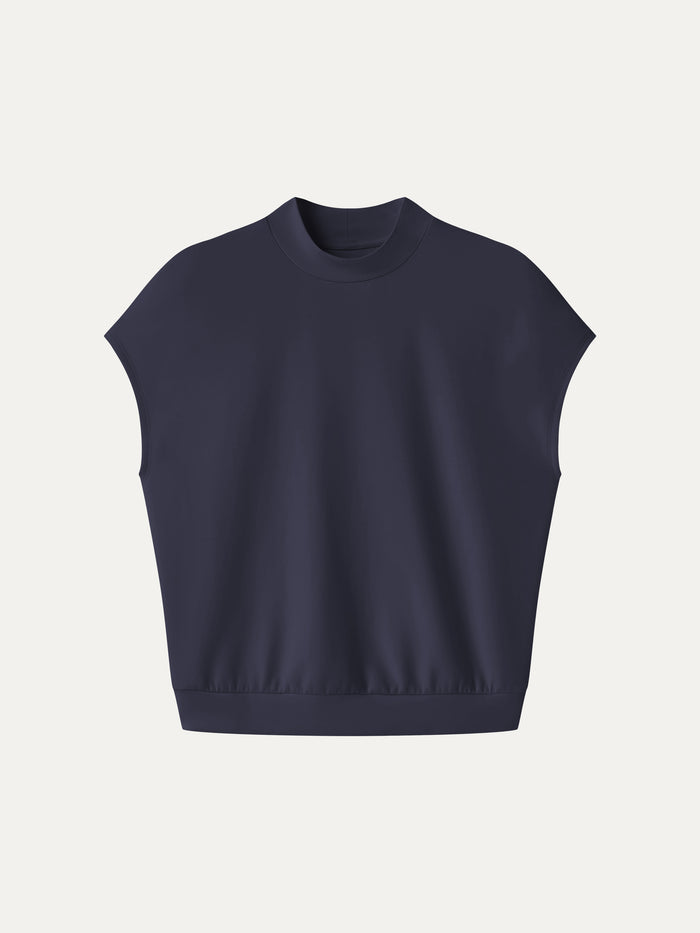 OGLmove Modal Spacer Knit Mock Neck Cap Sleeve Banded Hem Top Black Navy XXS